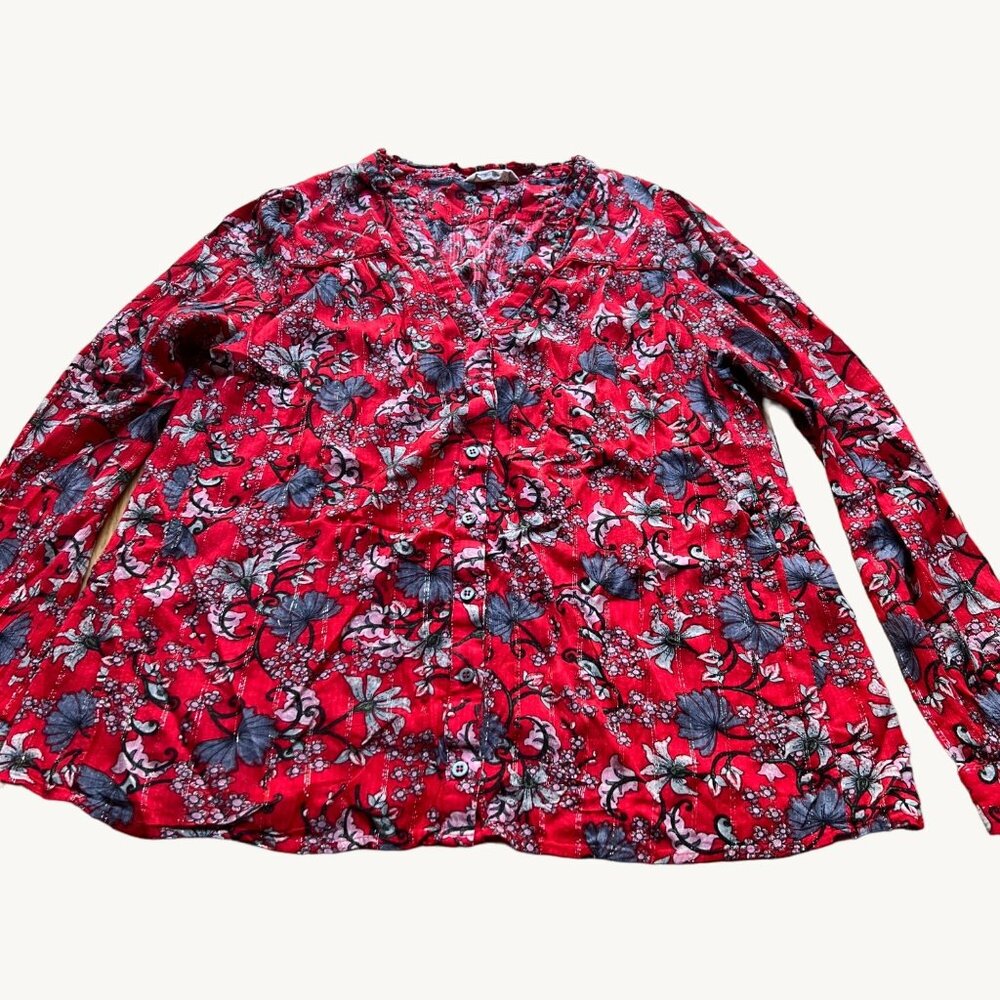 ba&sh size 6US 1 Red Rouge Eden Floral V-neck Long Sleeve Blouse